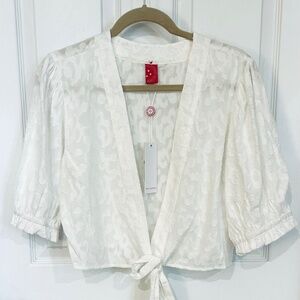 Carter Red Company DESIGNER White tie-front top shirt blouse Size L Large 10 12